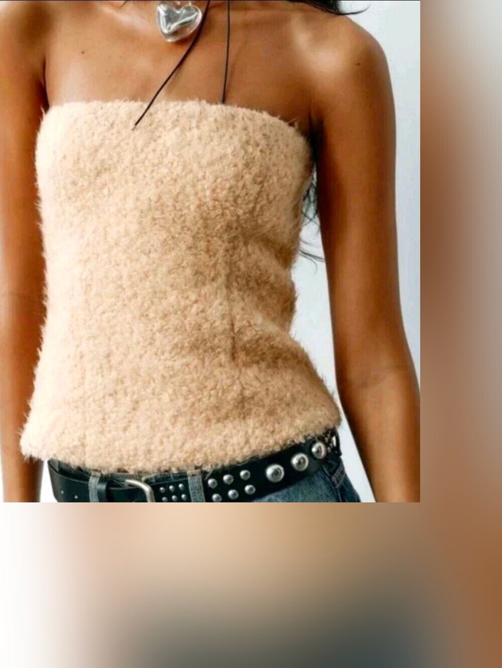 Zara Womens Sherpa Strapless Top Ivory S
